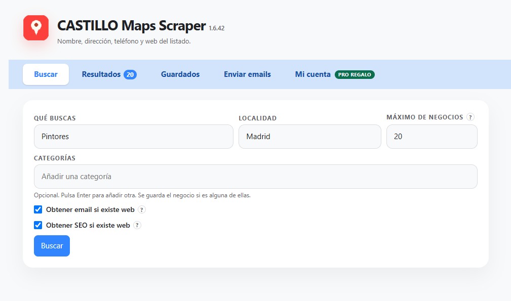 Screenshot: Search tab
