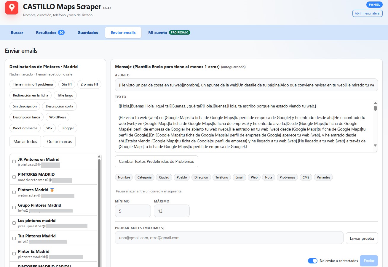 Screenshot: sending emails