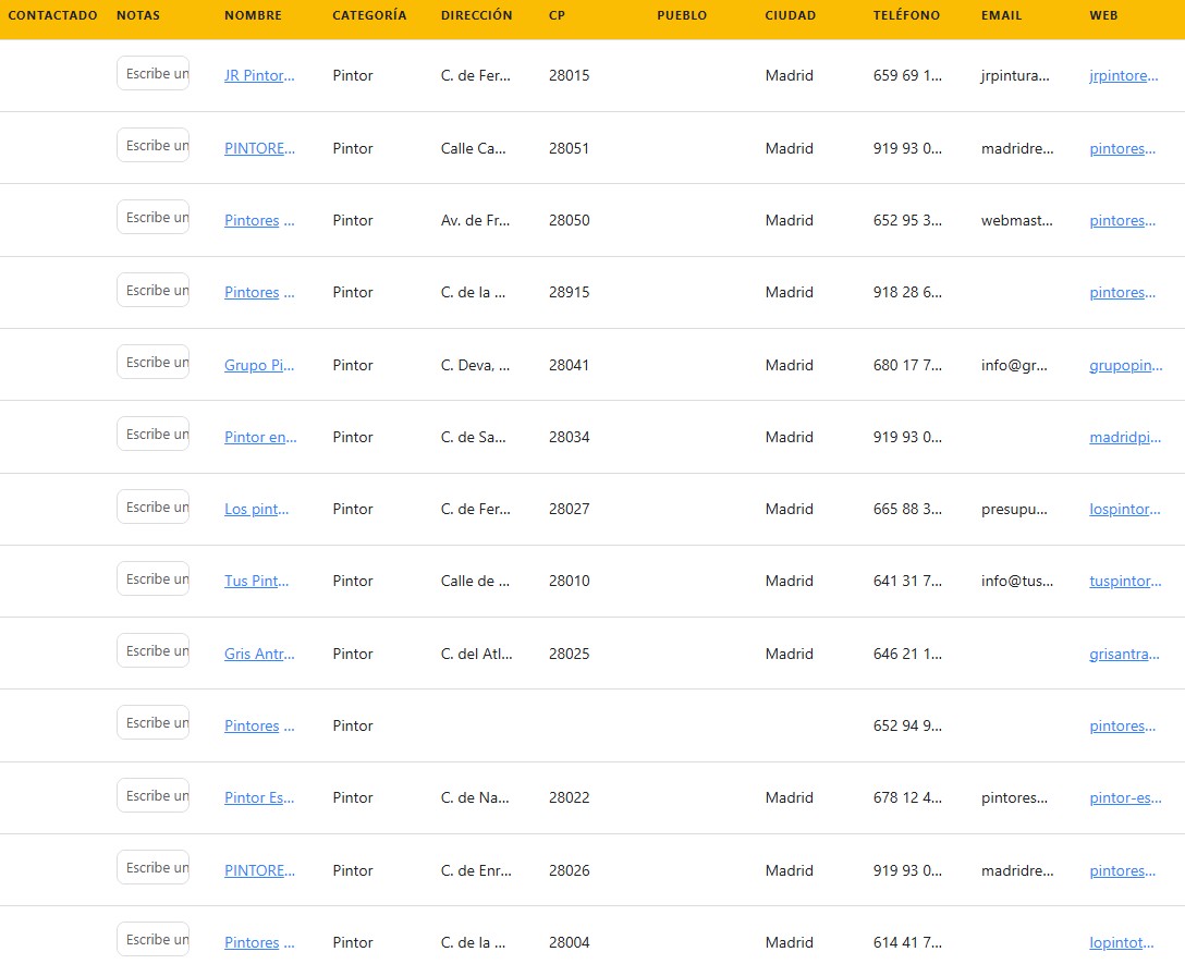 Screenshot: results and list